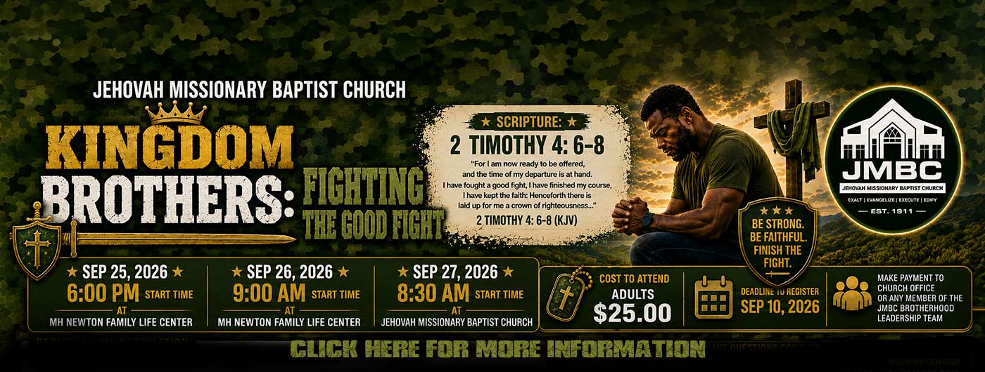 advertisement for the Kingdom Brothers event with a camoflauge background and aman praying. click for details